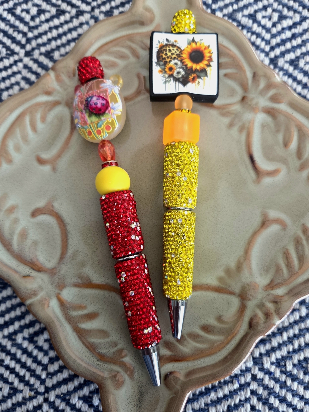 Sparkle Pen Set With Ladybug And Sunflowers - Red and Yellow